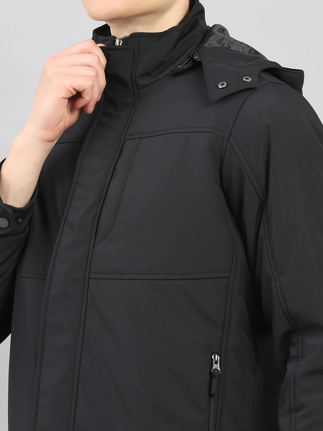 Men Black Solid 4 in 1 Convertible Hooded Jacket Wear It 4 Ways - Image 13
