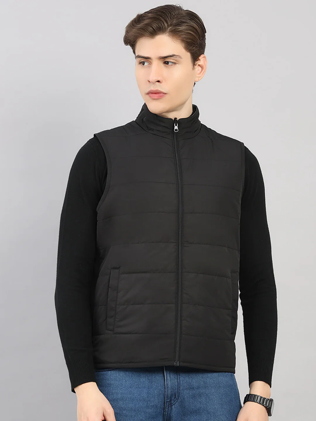 Men Black Solid 4 in 1 Convertible Hooded Jacket Wear It 4 Ways - Image 7