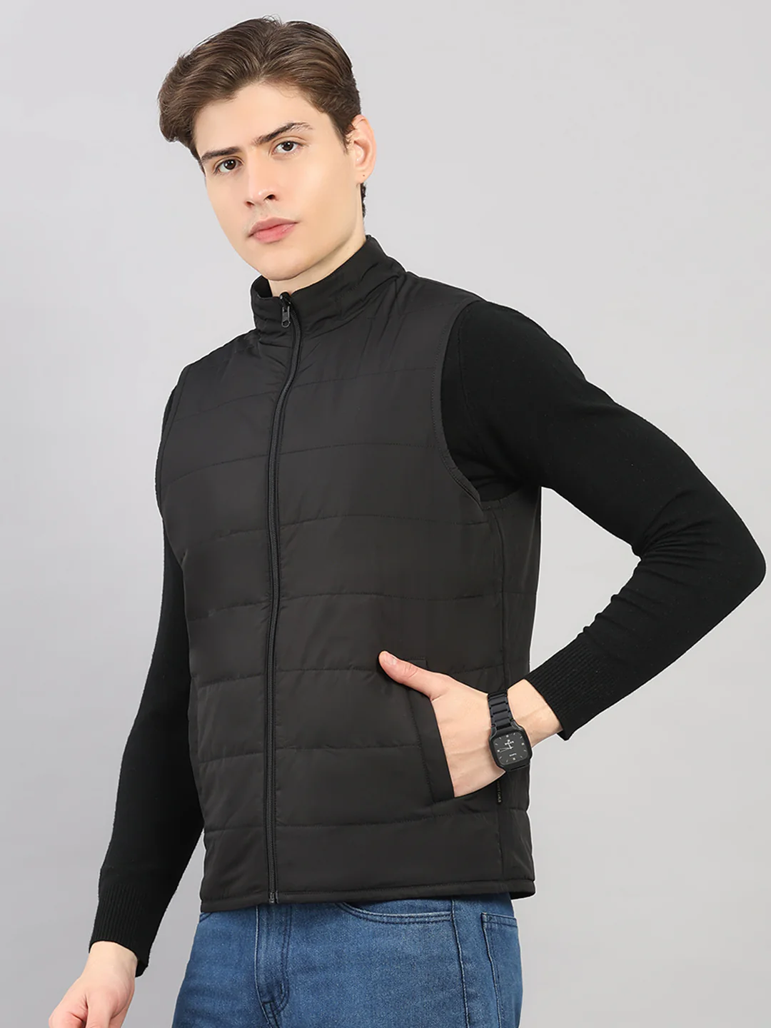 Men Black Solid 4 in 1 Convertible Hooded Jacket Wear It 4 Ways - Image 8