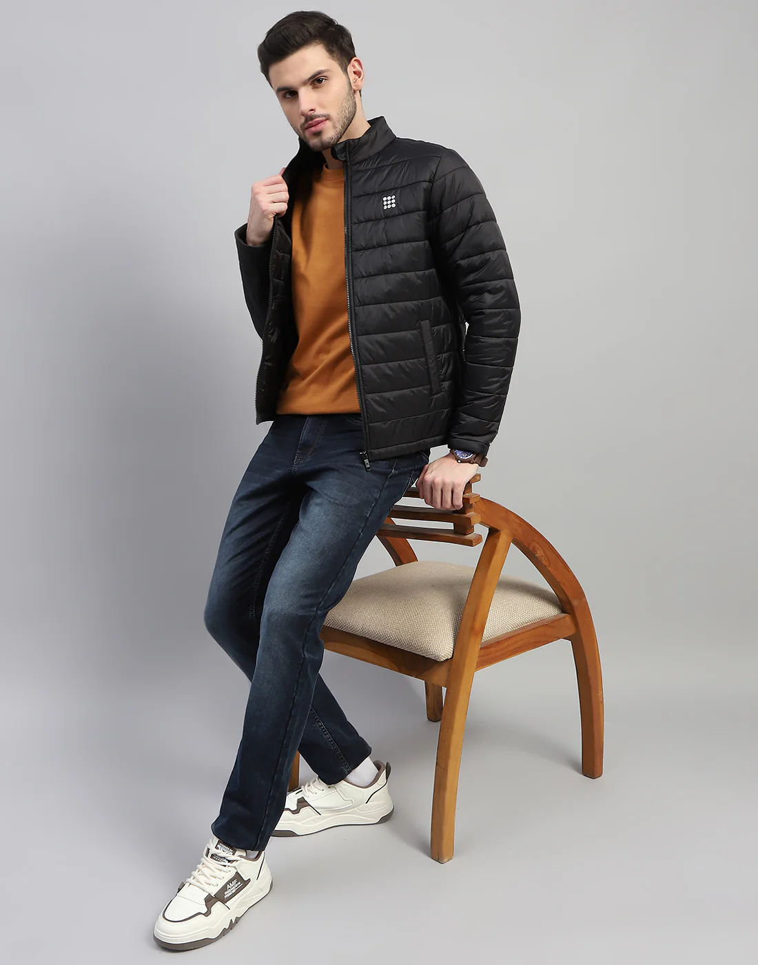 Rock.it Men Black Solid Band Collar Full Sleeve Jacket - Image 3
