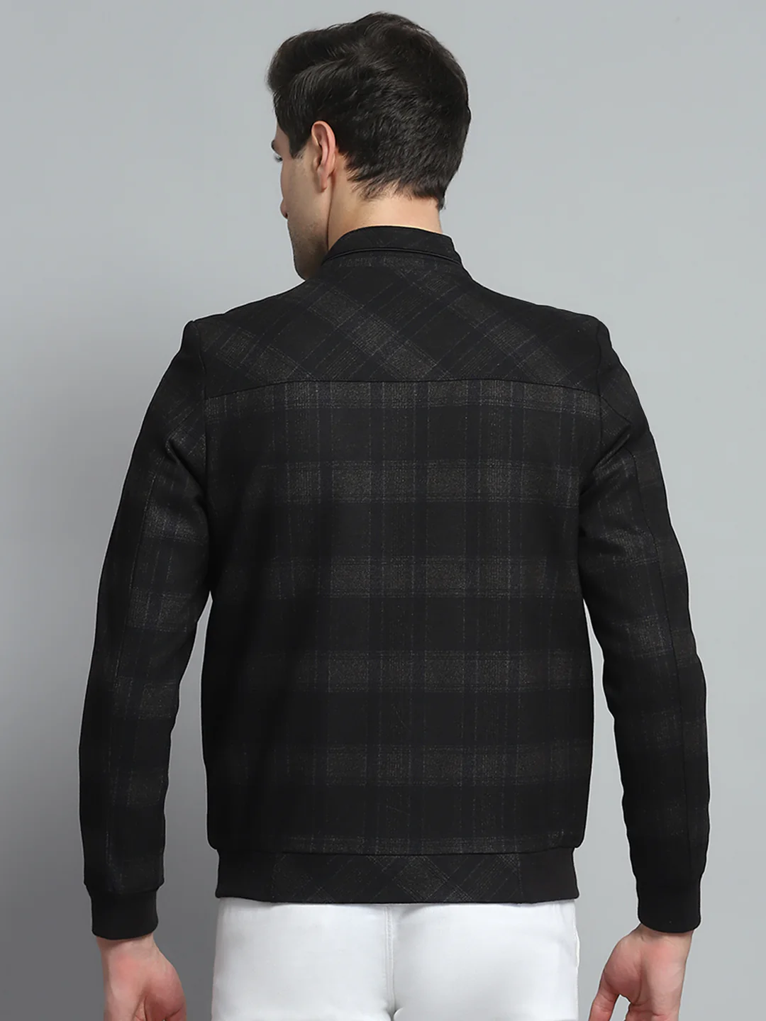 Men Black Solid Band Collar Full Sleeve Jacket - Image 5