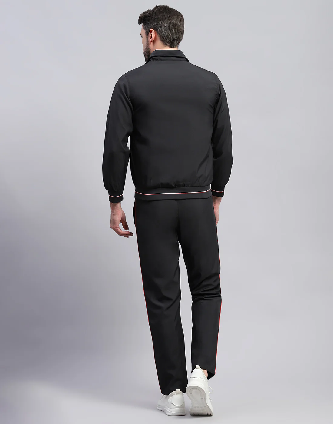 Men Black Solid Band Collar Full Sleeve Winter Tracksuit - Image 5