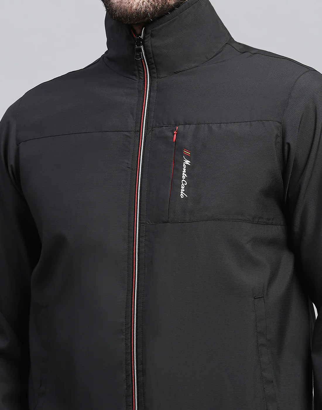 Men Black Solid Band Collar Full Sleeve Winter Tracksuit - Image 6