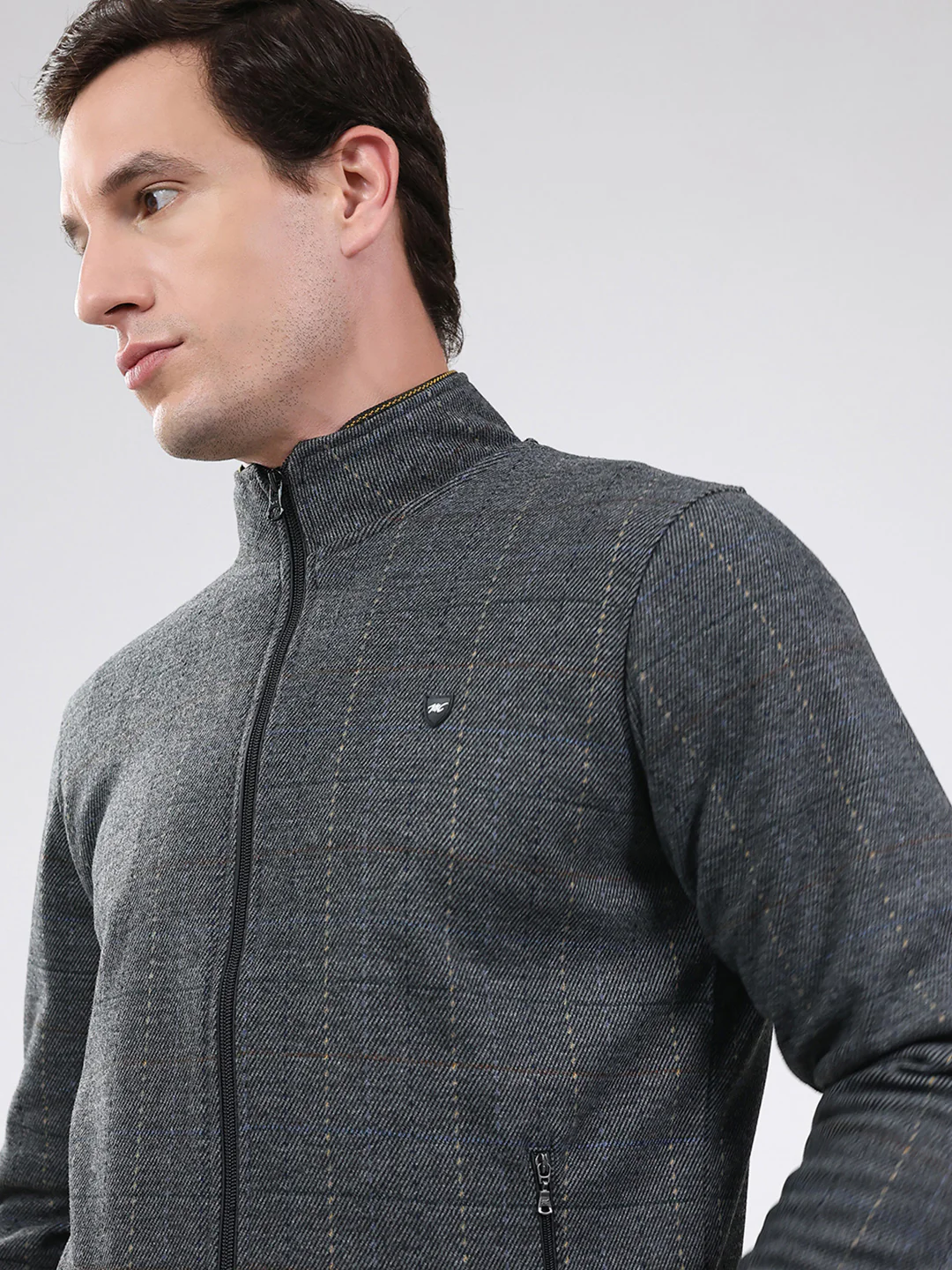 Men Black Solid Band Neck Full Sleeve Sweatshirt - Image 8