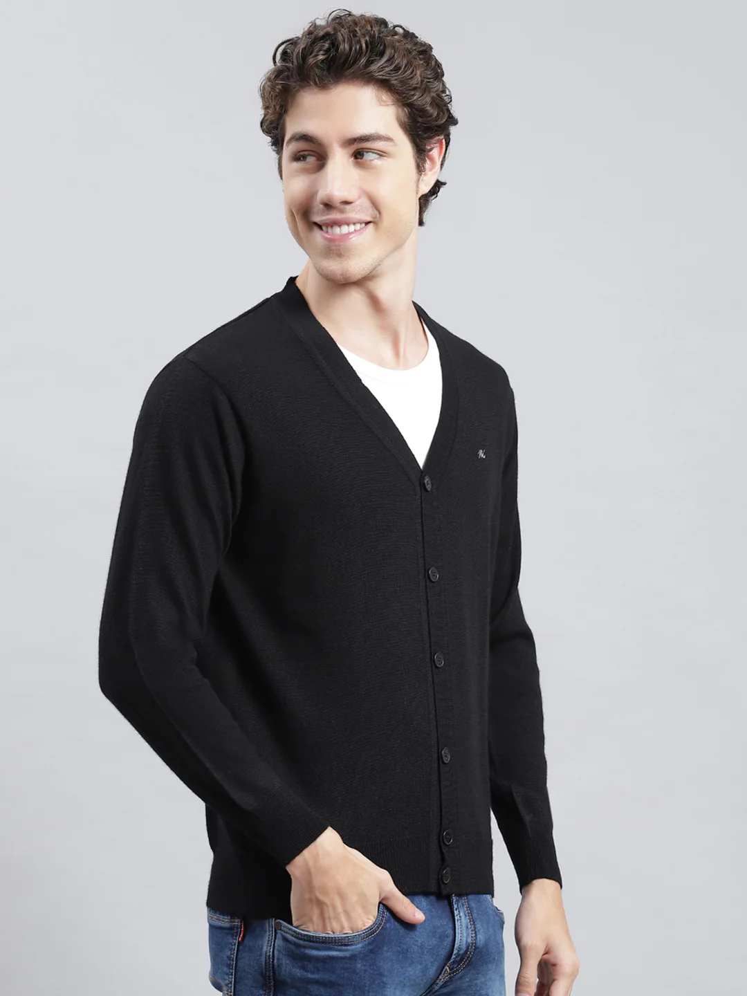 Men Black Solid Cardigan - Image 2