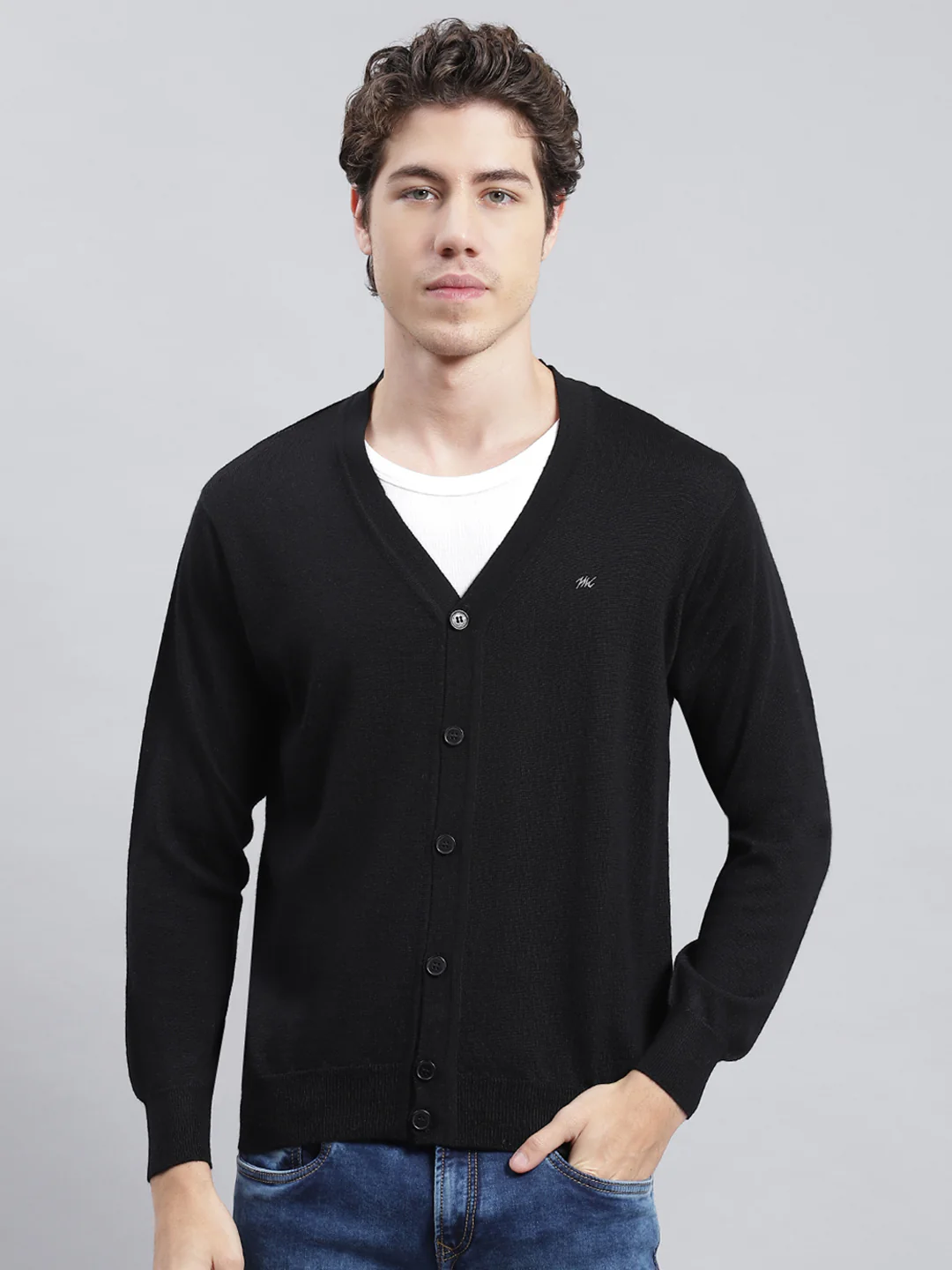 Men Black Solid Cardigan - Image 3