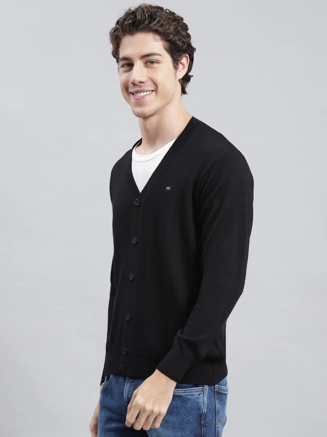 Men Black Solid Cardigan - Image 4