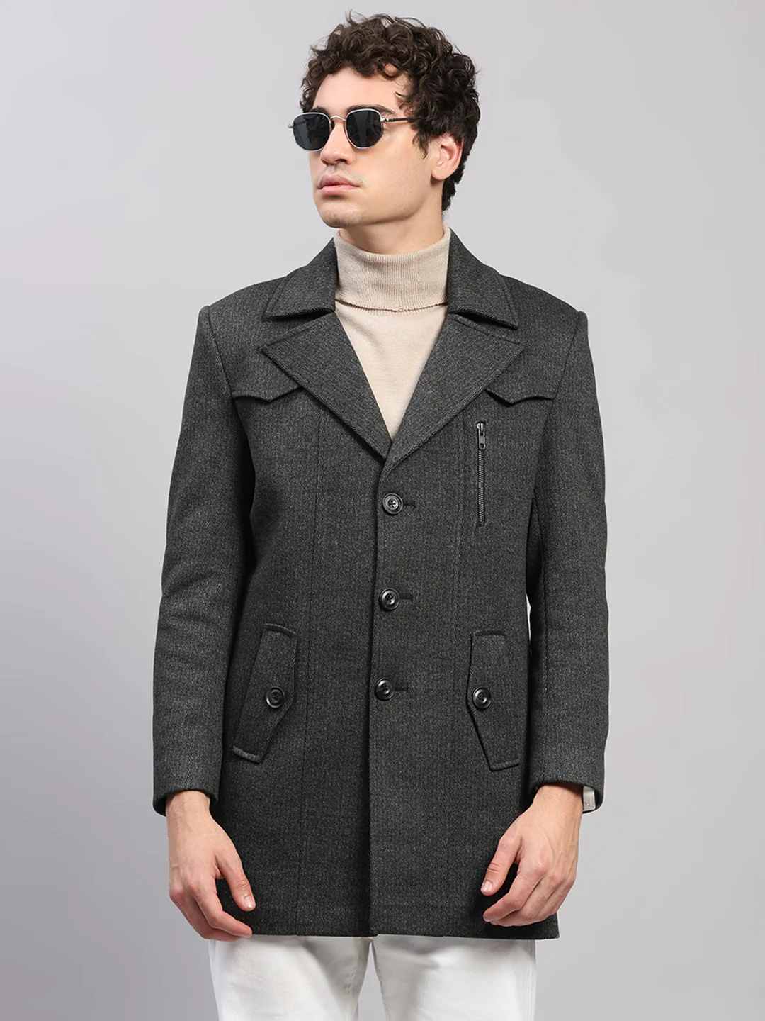 Men Black Solid Collar Full Sleeve Coat - Image 6
