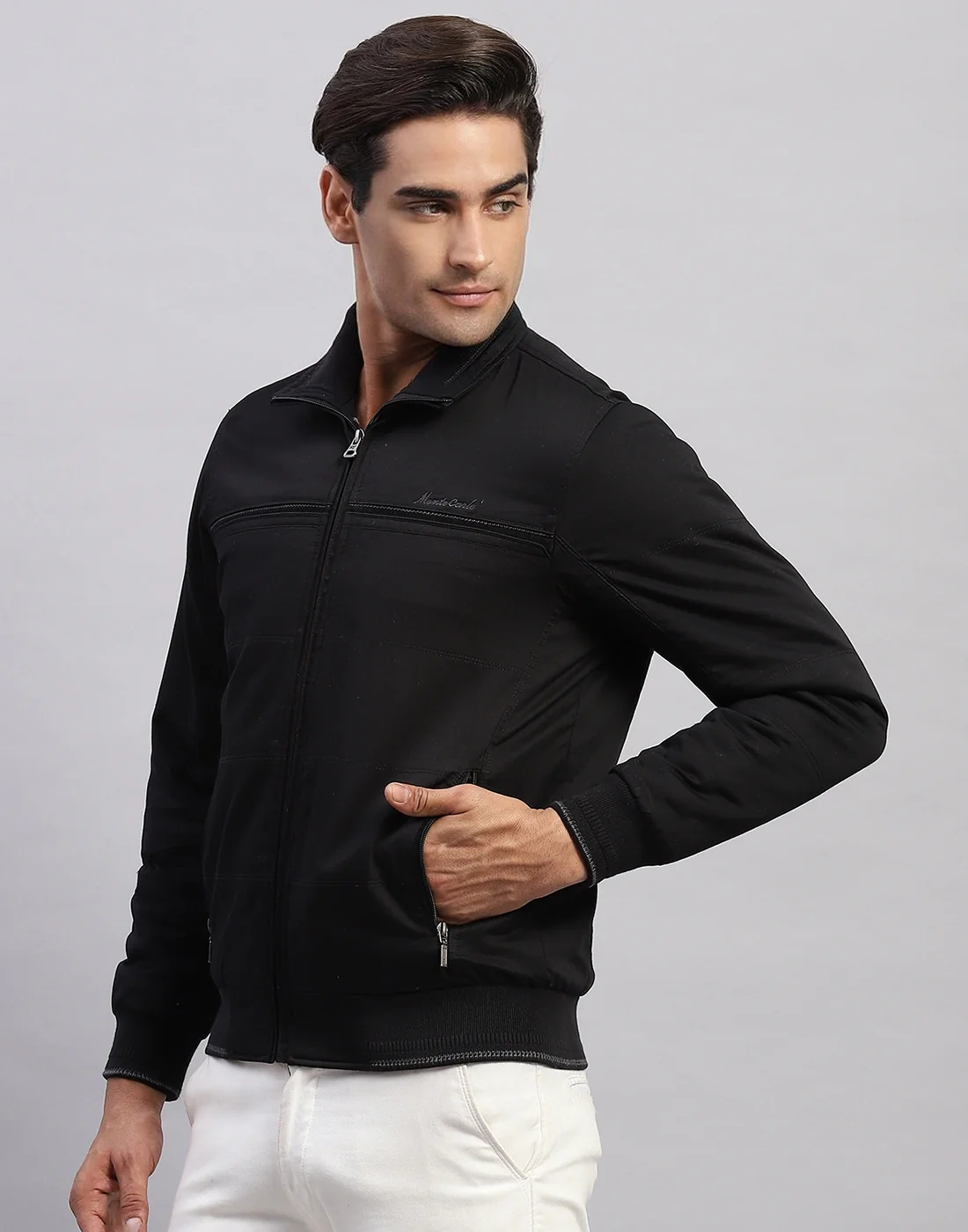Men Black Solid Collar Full Sleeve Jacket - Image 3