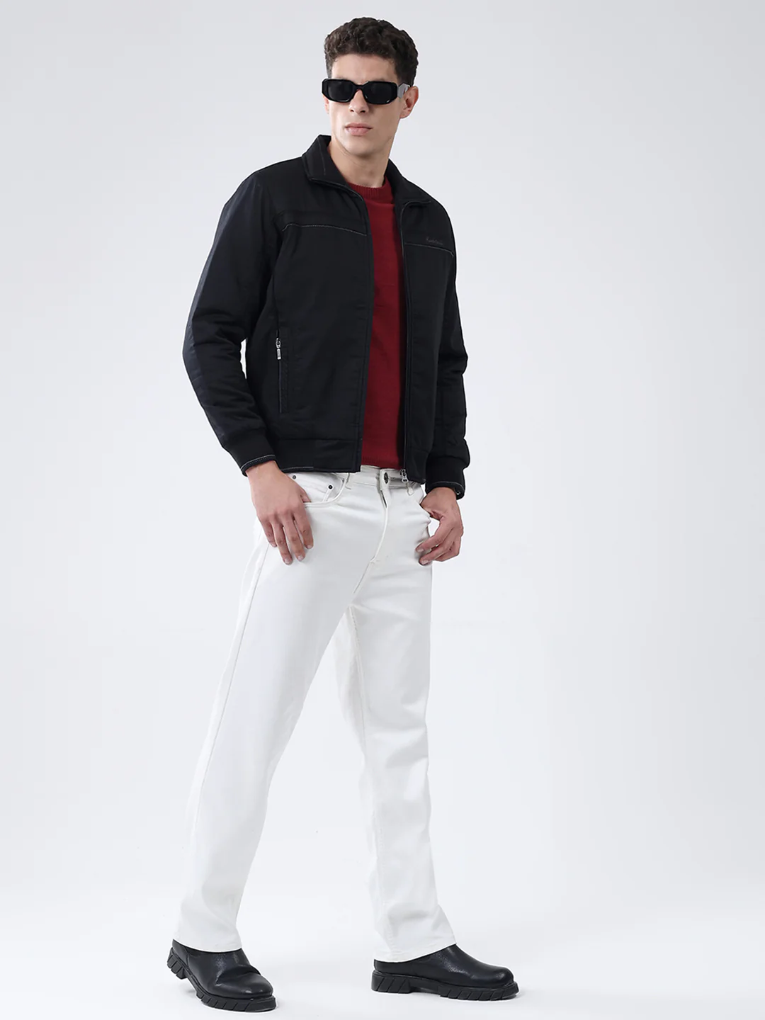 Men Black Solid Collar Full Sleeve Jacket - Image 2