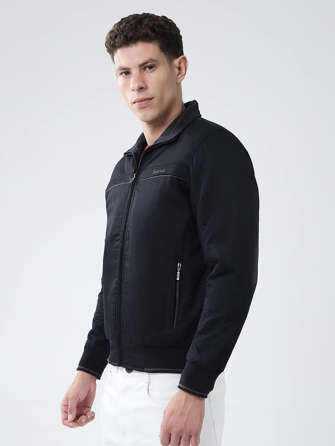 Men Black Solid Collar Full Sleeve Jacket - Image 3