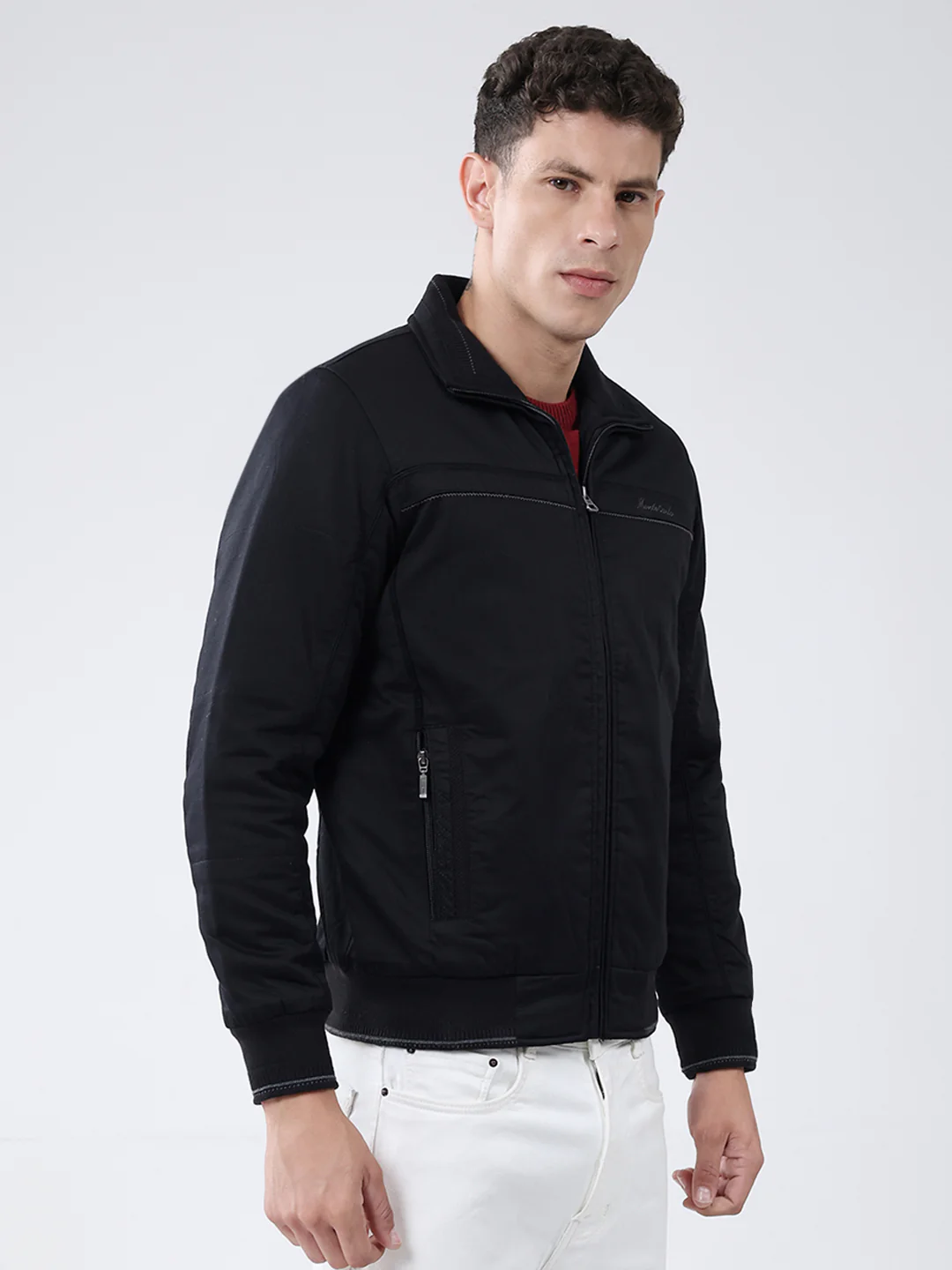 Men Black Solid Collar Full Sleeve Jacket - Image 4