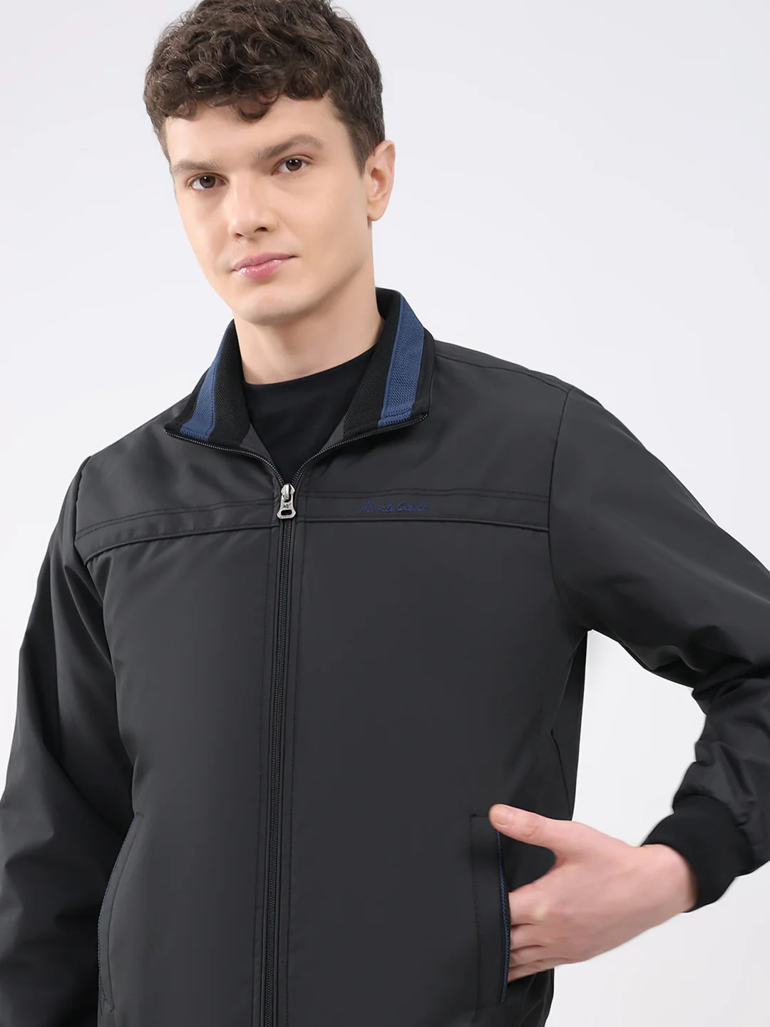 Men Black Solid Collar Full Sleeve Jacket - Image 6