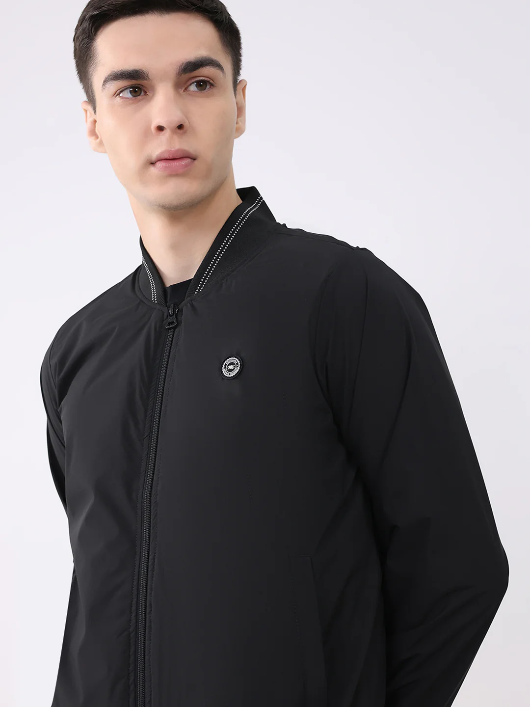 Men Black Solid Collar Full Sleeve Jacket - Image 6