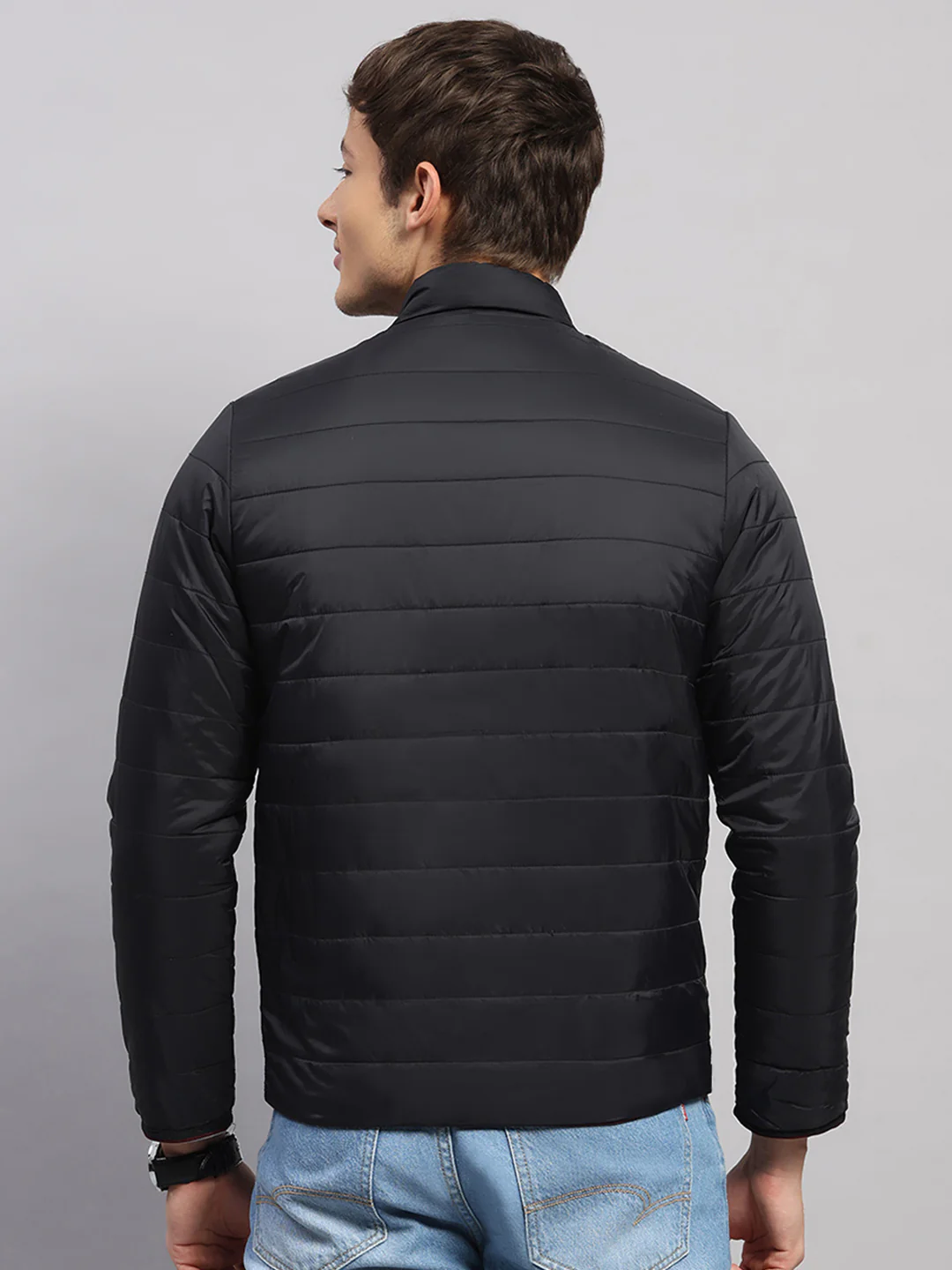 Men Black Solid Collar Full Sleeve Jacket - Image 5