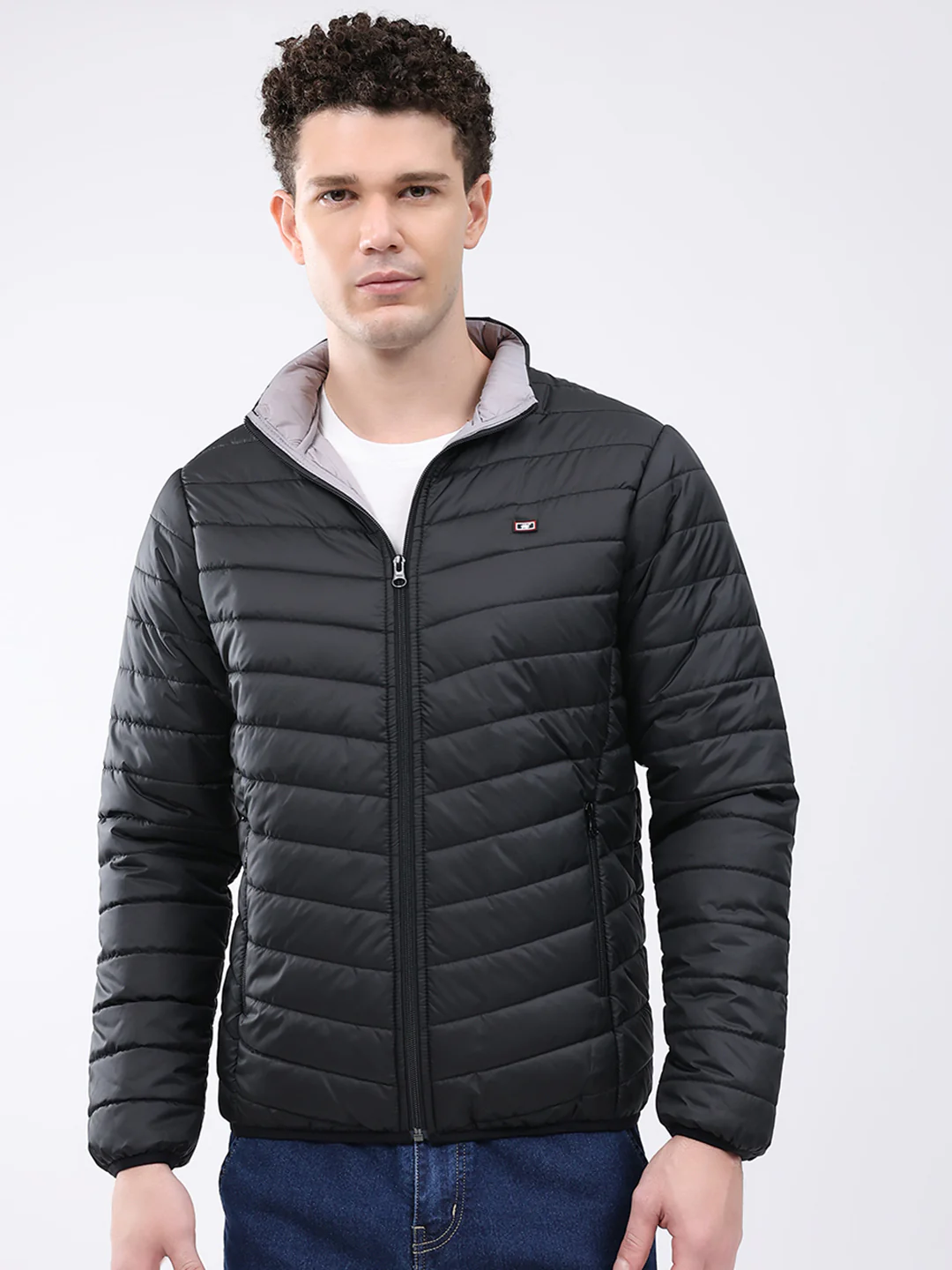 Men Black Solid Collar Full Sleeve Jacket