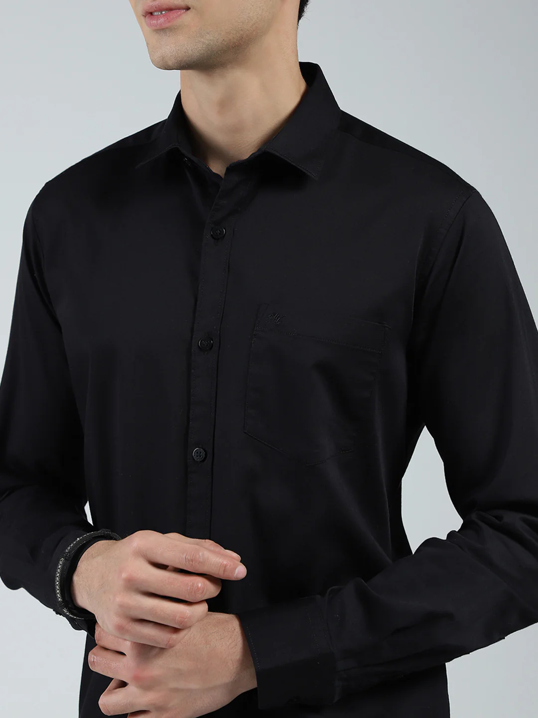 Men Black Solid Collar Full Sleeve Shirt - Image 7