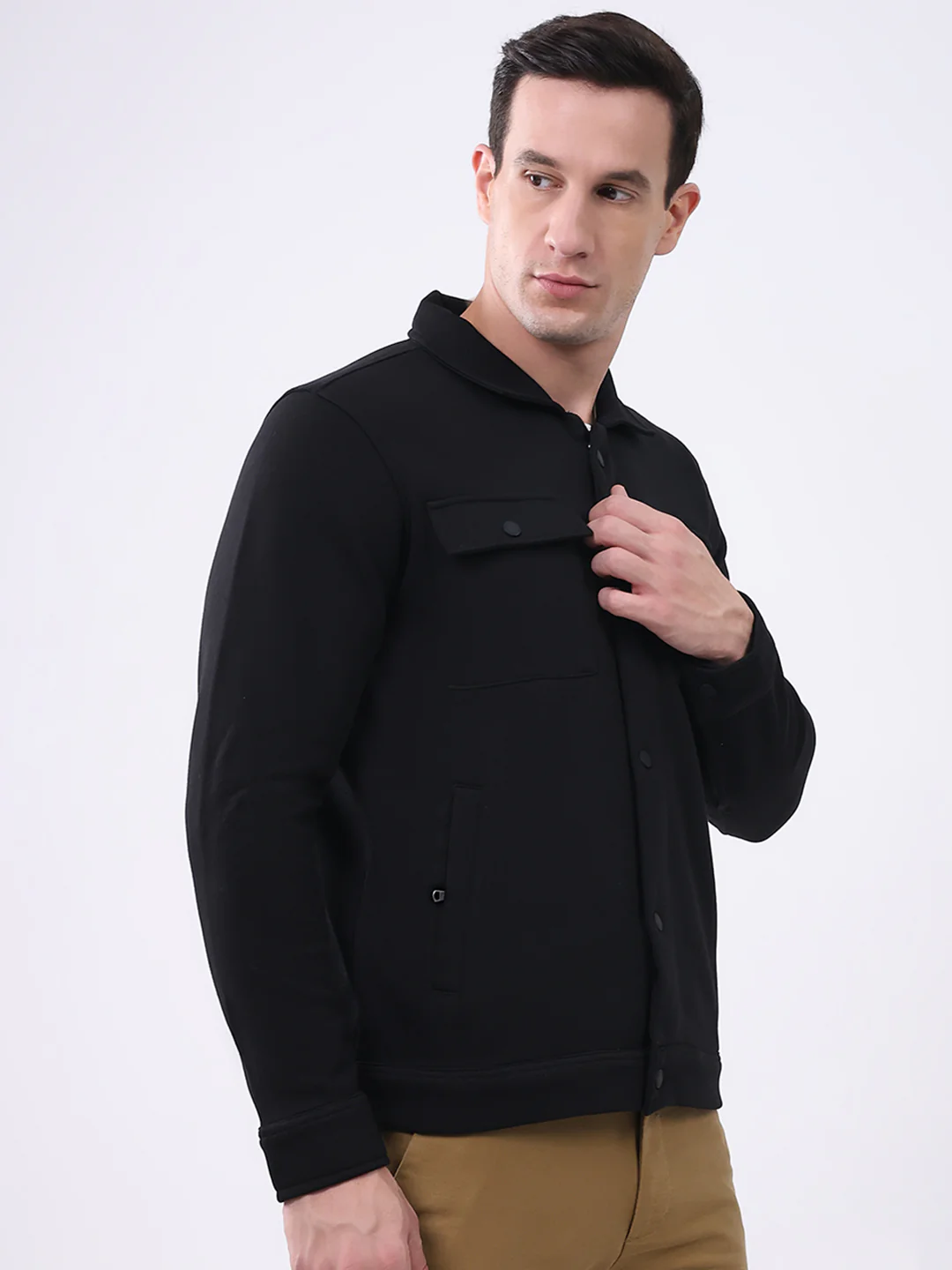 Men Black Solid Collar Full Sleeve Sweatshirt - Image 4