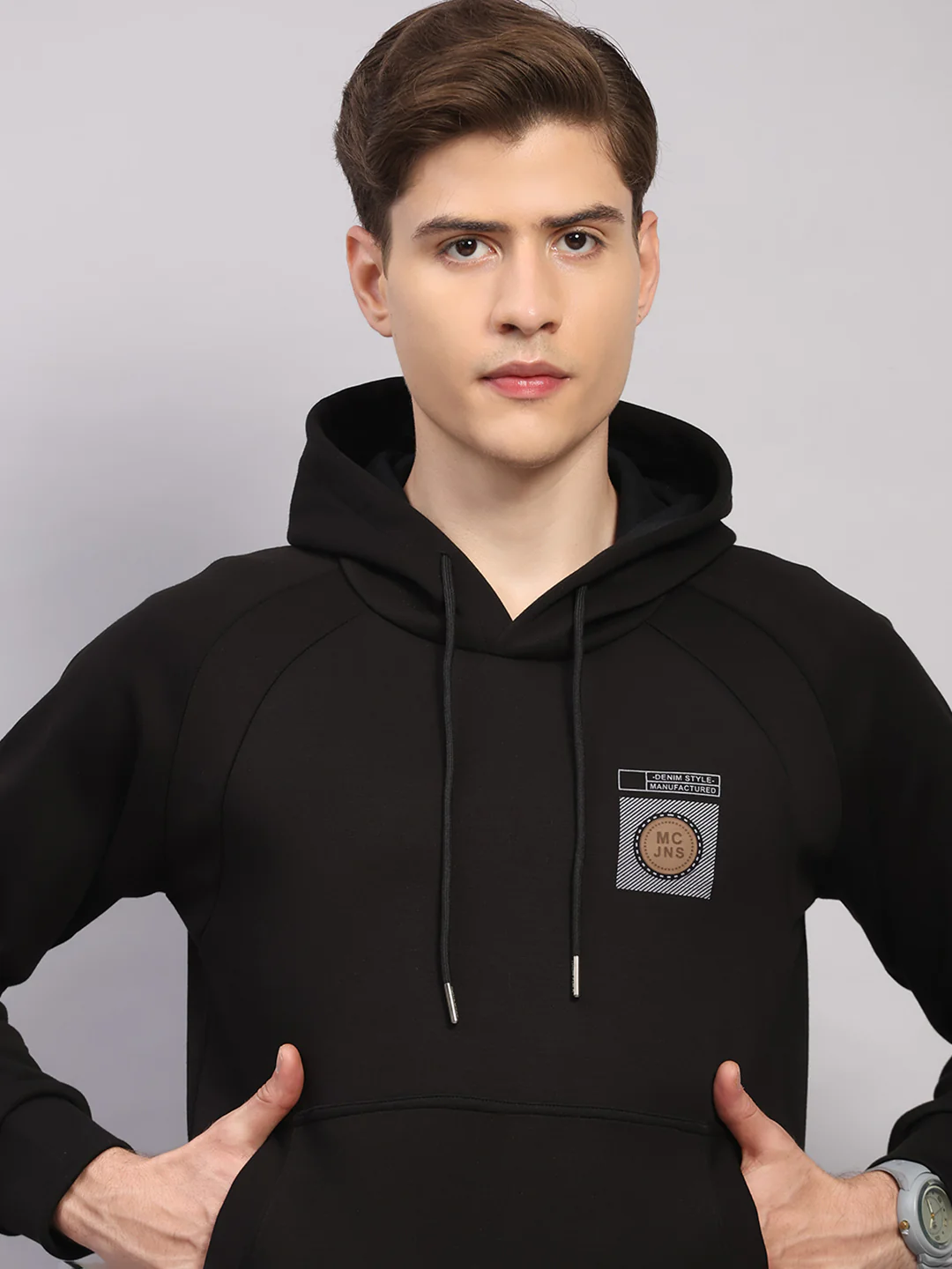 Men Black Solid Collar Full Sleeve Winter Tracksuit - Image 7