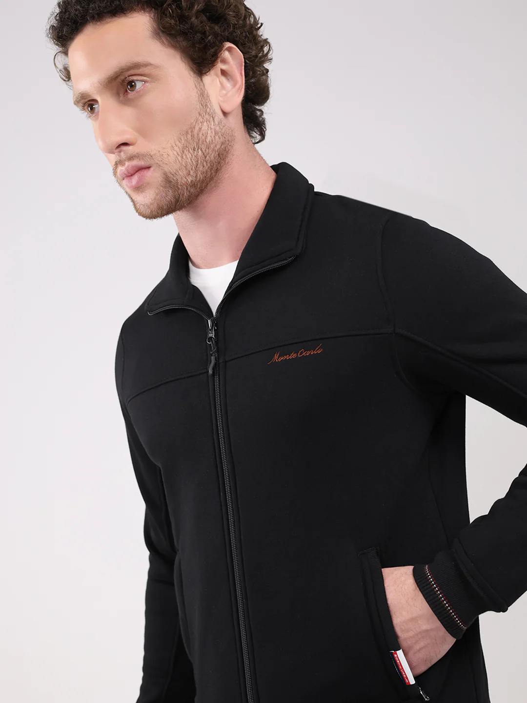 Men Black Solid Collar Full Sleeve Winter Tracksuit - Image 6