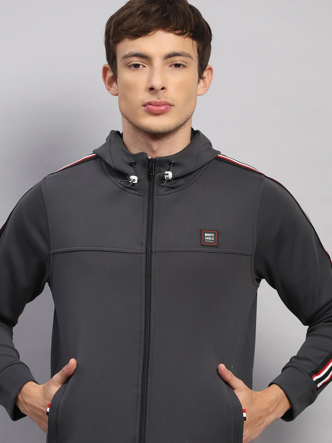 Men Black Solid Collar Full Sleeve Winter Tracksuit - Image 6