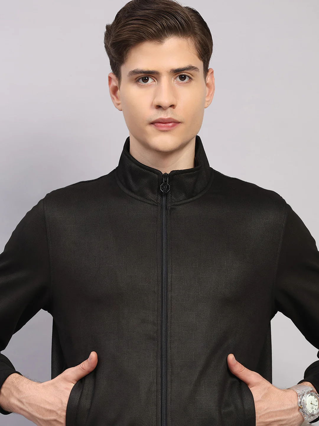 Luxuria Men Black Solid Collar Full Sleeve Winter Tracksuit - Image 7