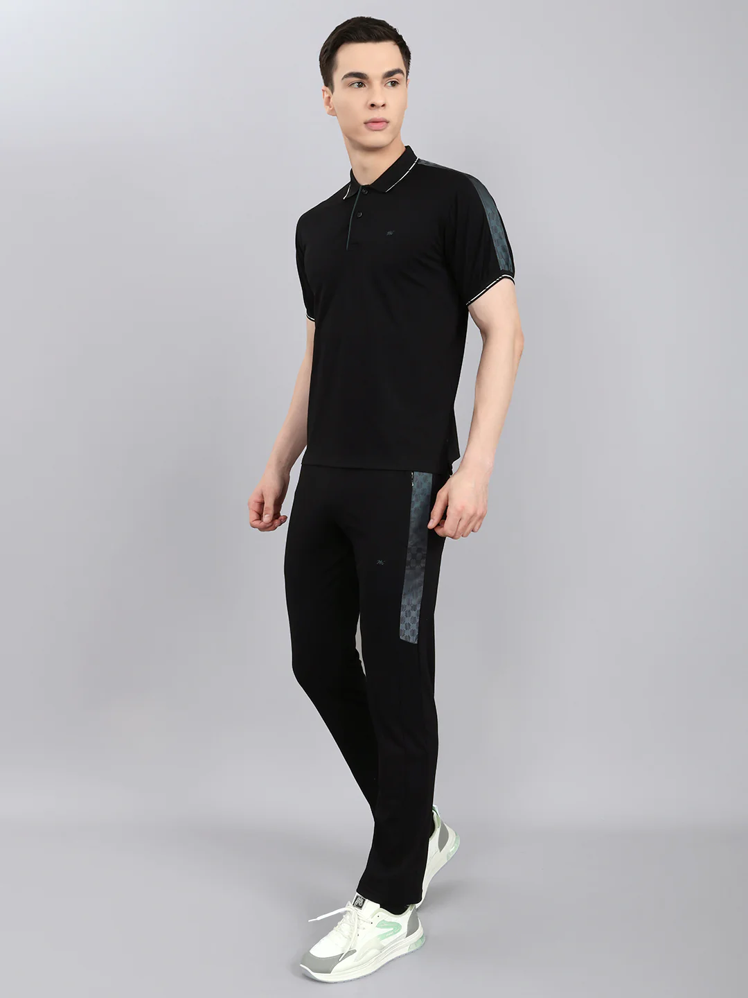 Men Black Solid Collar Half Sleeve Lower Set - Image 2