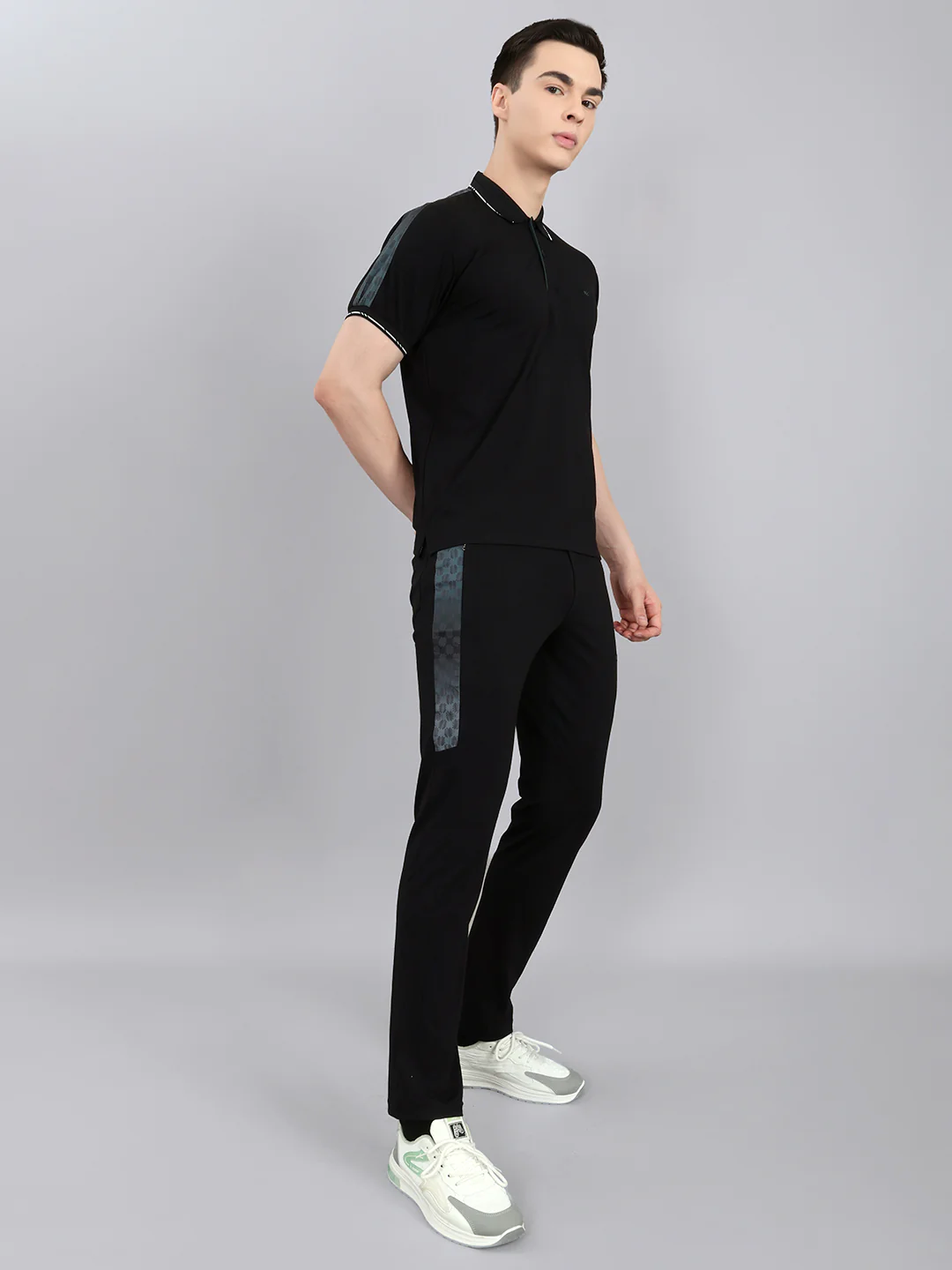 Men Black Solid Collar Half Sleeve Lower Set - Image 3