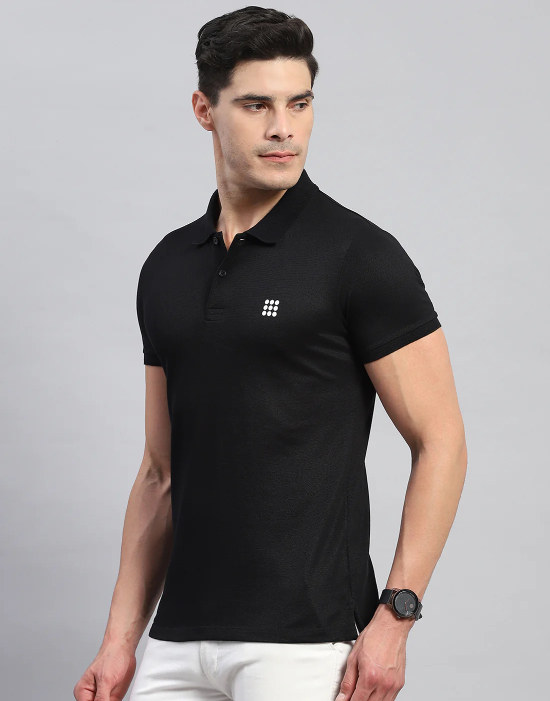 Rock.it Men Black Solid Collar Half Sleeve T-Shirt - Image 3
