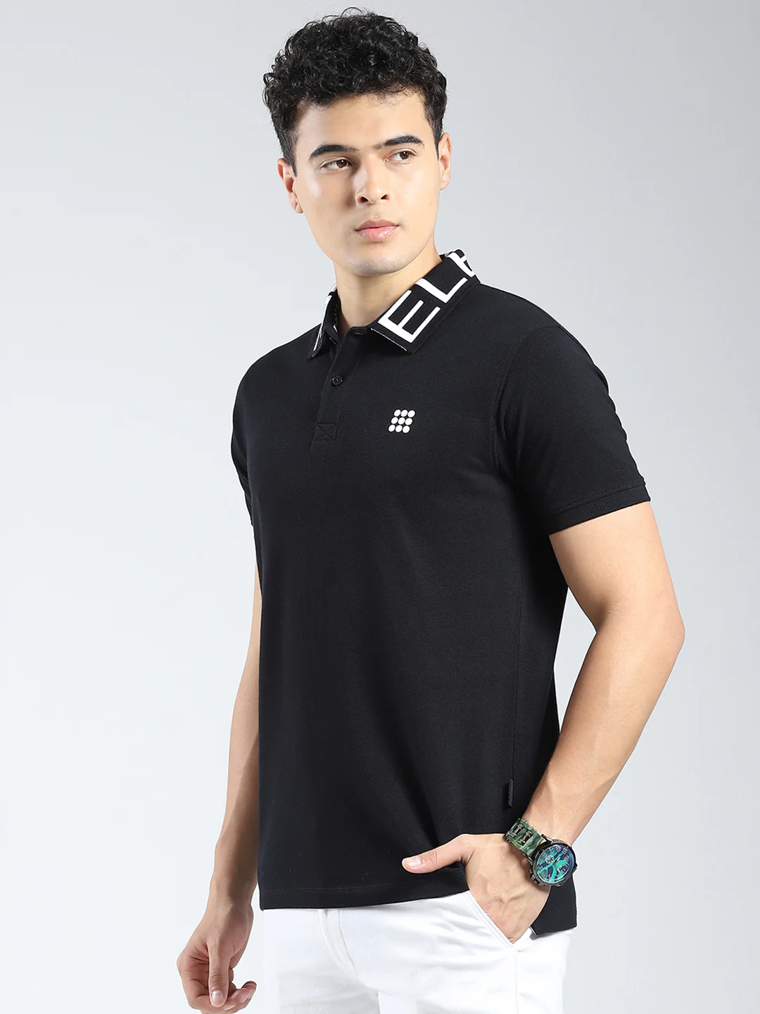 Rock.it Men Black Solid Collar Half Sleeve T-Shirt - Image 3