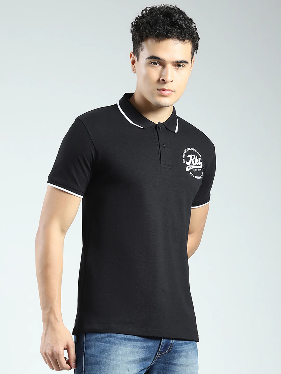 Rock.it Men Black Solid Collar Half Sleeve T-Shirt - Image 4
