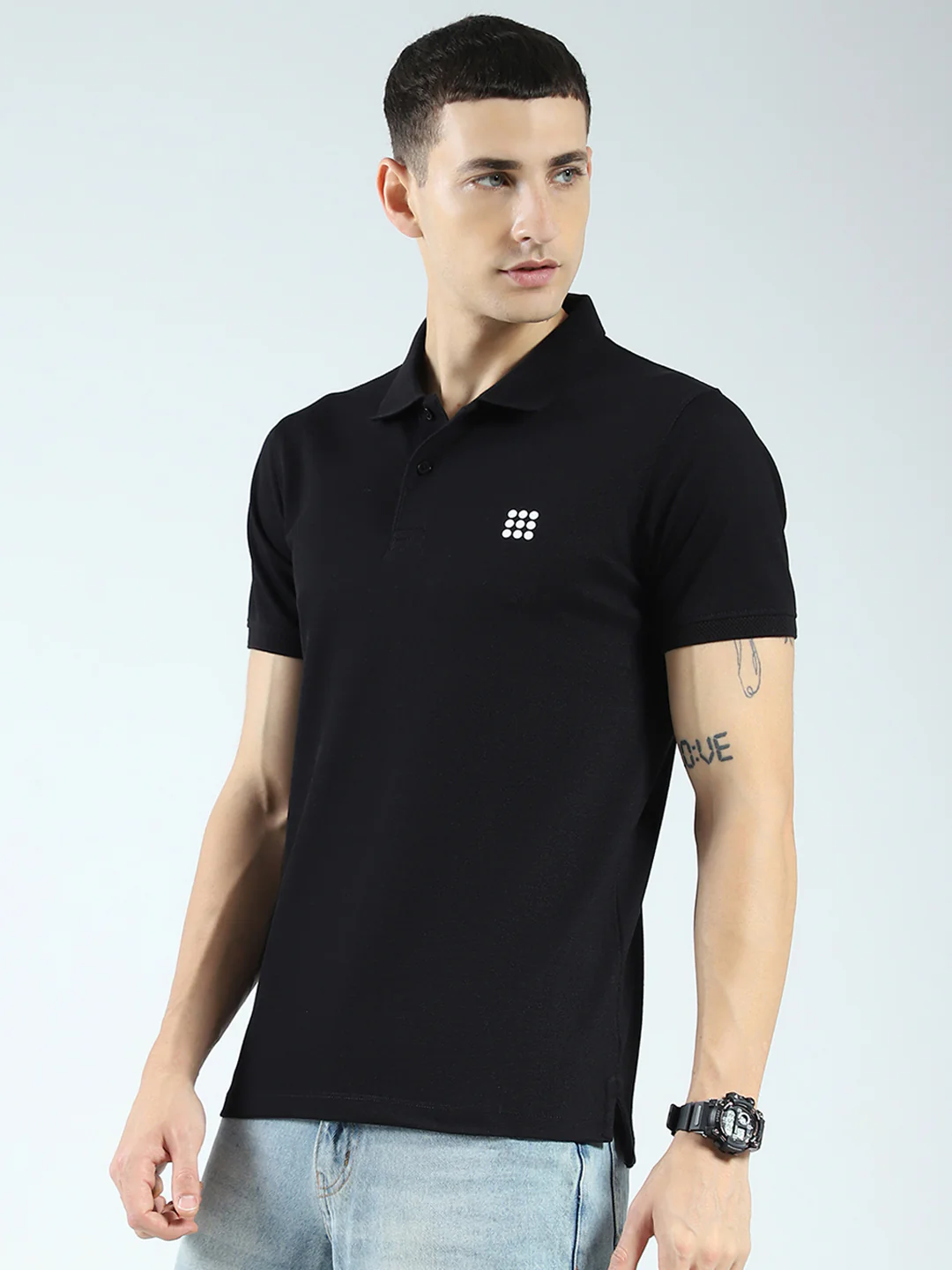 Rock.it Men Black Solid Collar Half Sleeve T-Shirt - Image 3