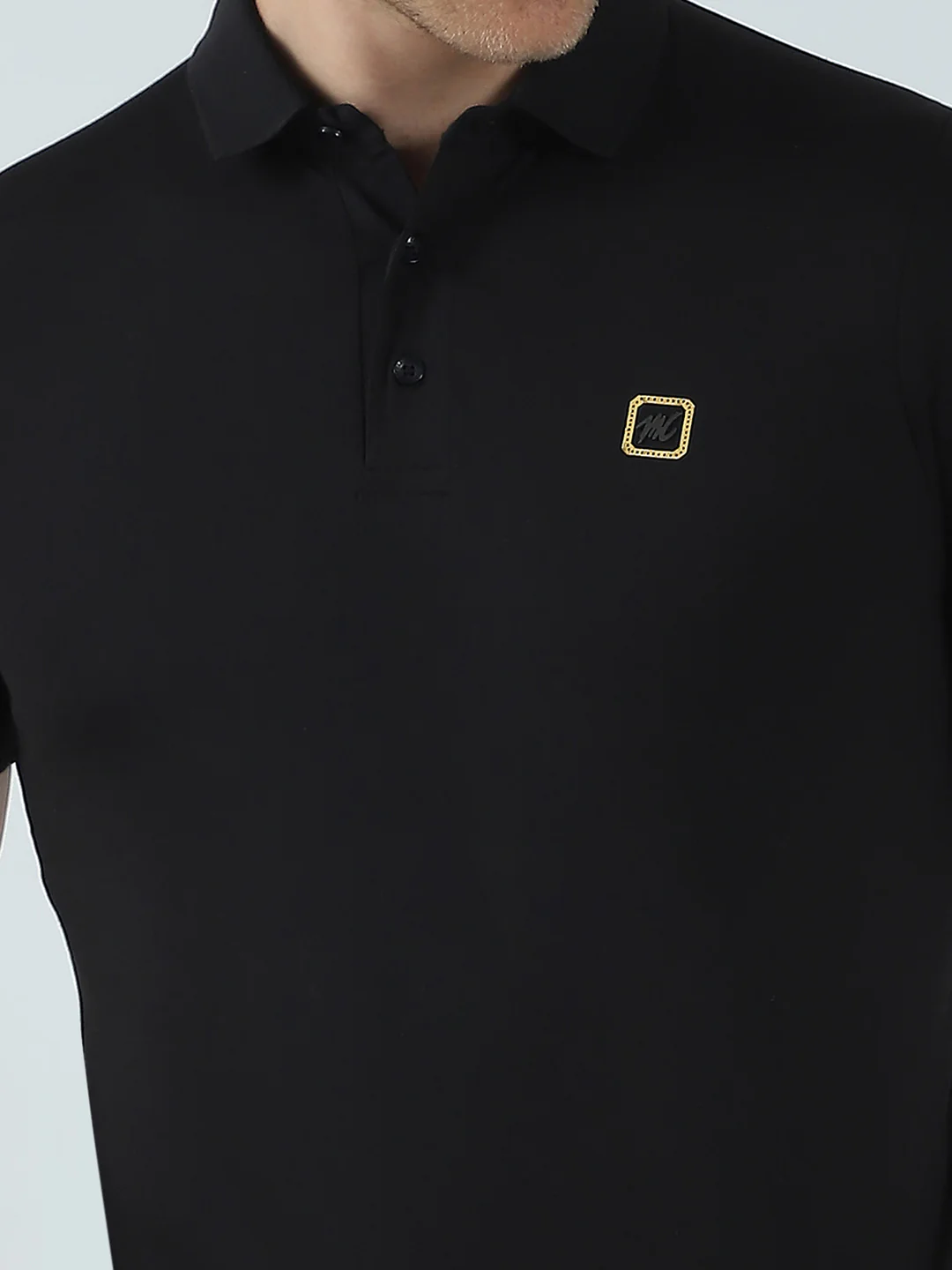 Men Black Solid Collar Half Sleeve T-Shirt - Image 7
