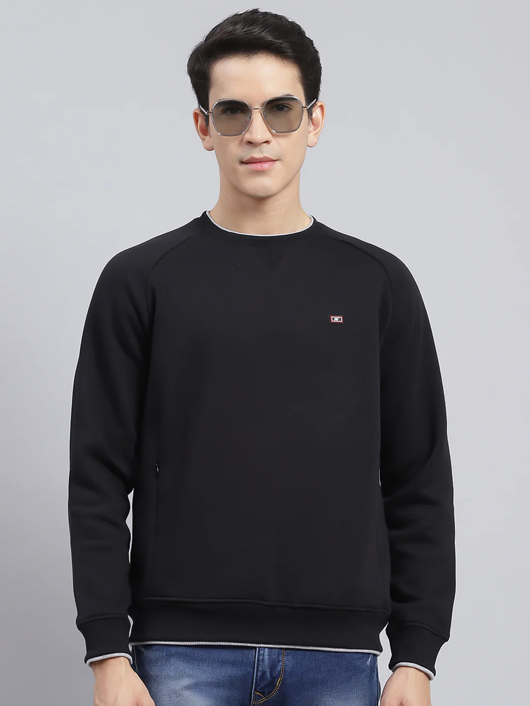 Men Black Solid Cotton Blend Sweatshirt - Image 2