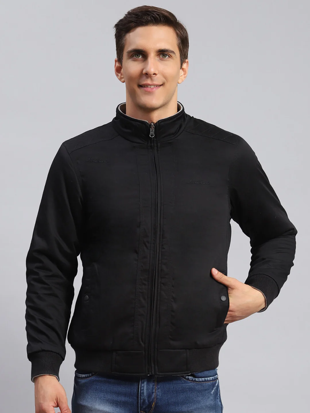Men Black Solid Cotton Jacket - Image 3