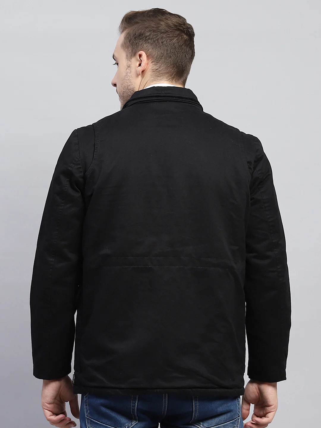 Men Black Solid Detachable Hood Full Sleeve Jacket - Image 7