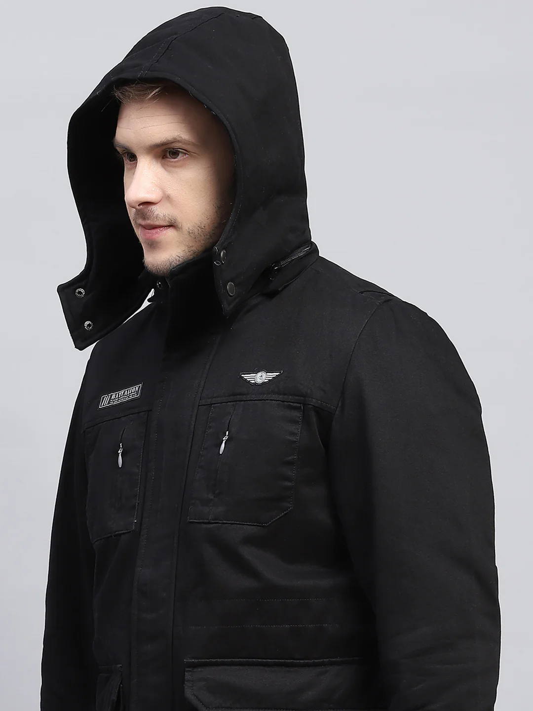 Men Black Solid Detachable Hood Full Sleeve Jacket - Image 8