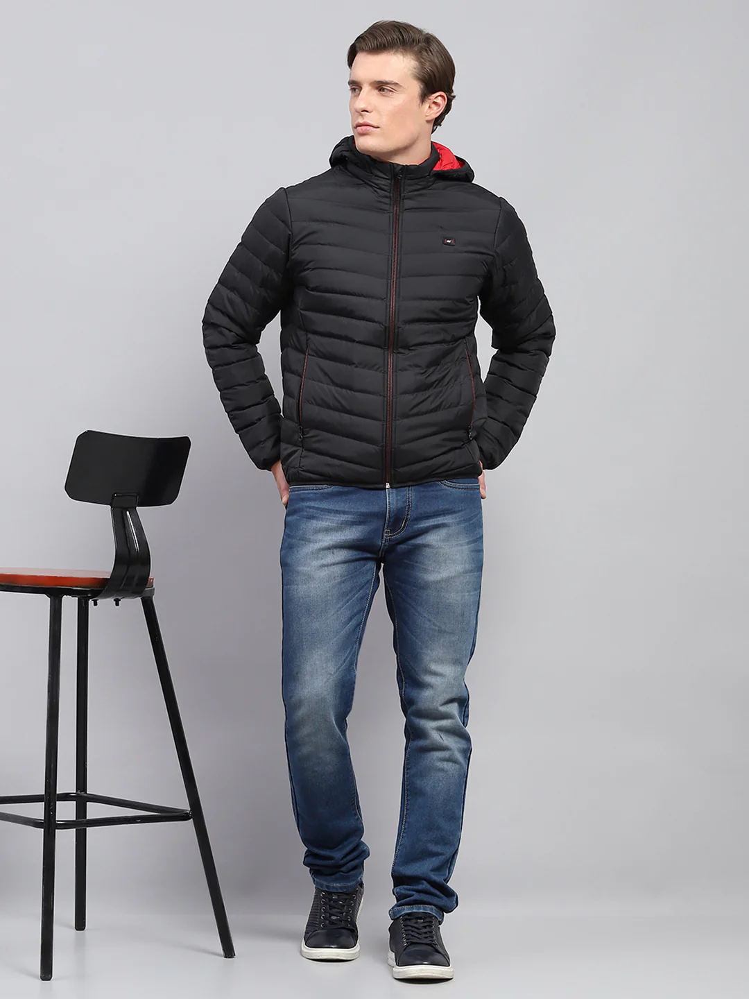 Men Black Solid Detachable Hood Full Sleeve Jacket - Image 2