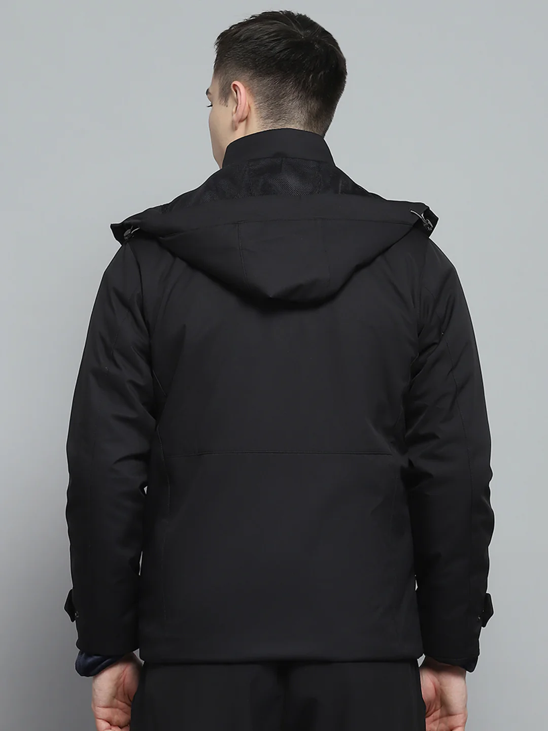 Men Black Solid Detachable Hood Full Sleeve Jacket - Image 5