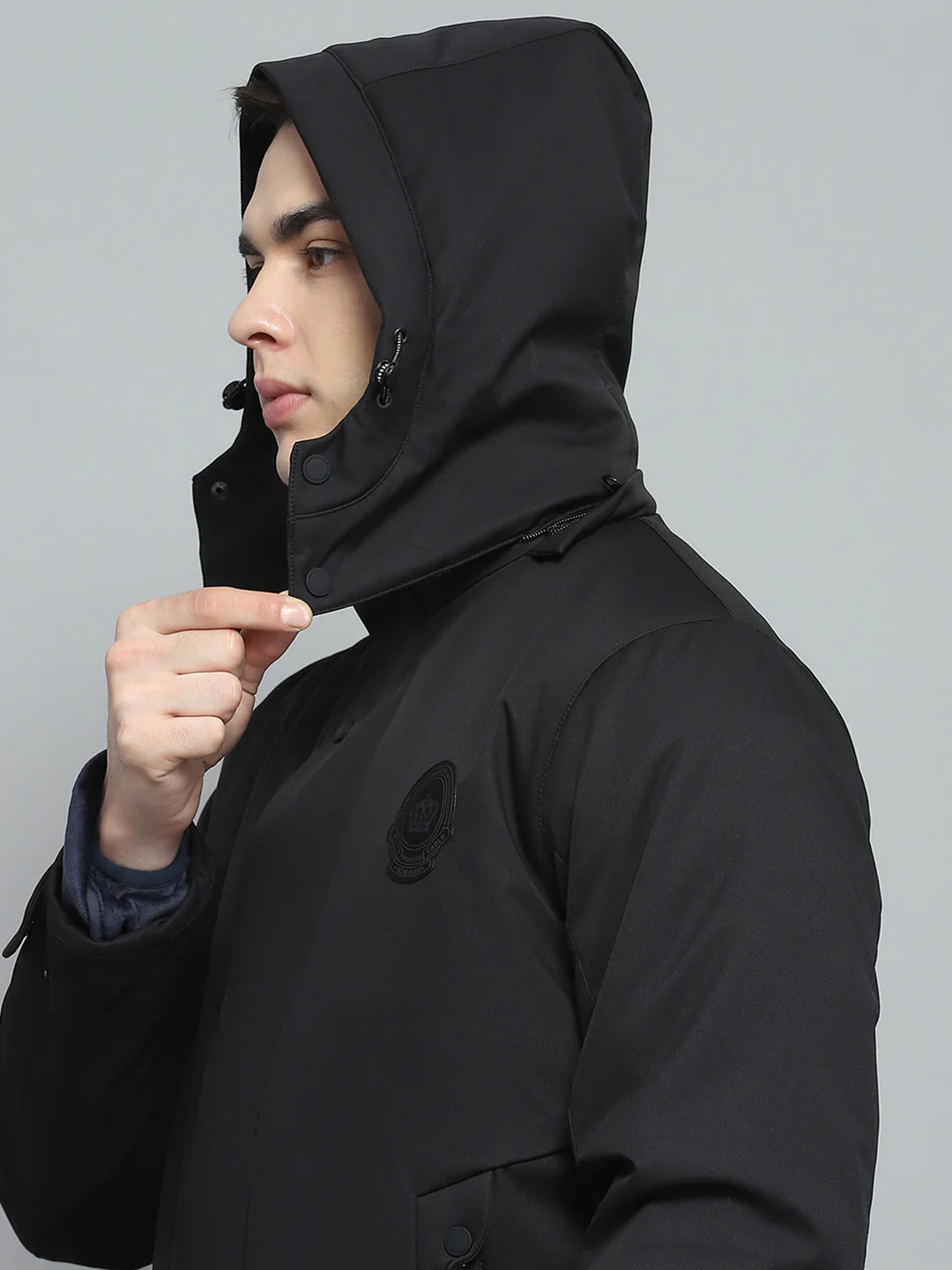 Men Black Solid Detachable Hood Full Sleeve Jacket - Image 7