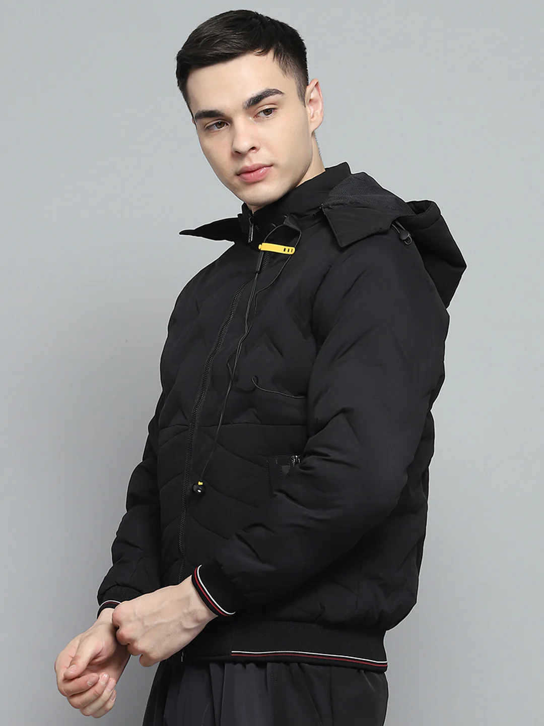 Men Black Solid Detachable Hood Full Sleeve Jacket - Image 3