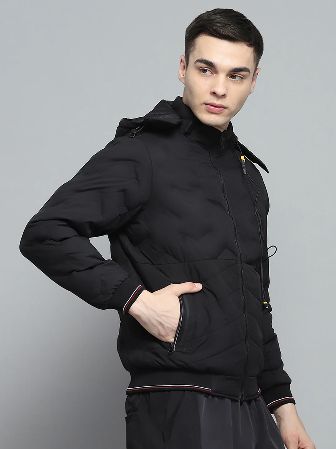 Men Black Solid Detachable Hood Full Sleeve Jacket - Image 4