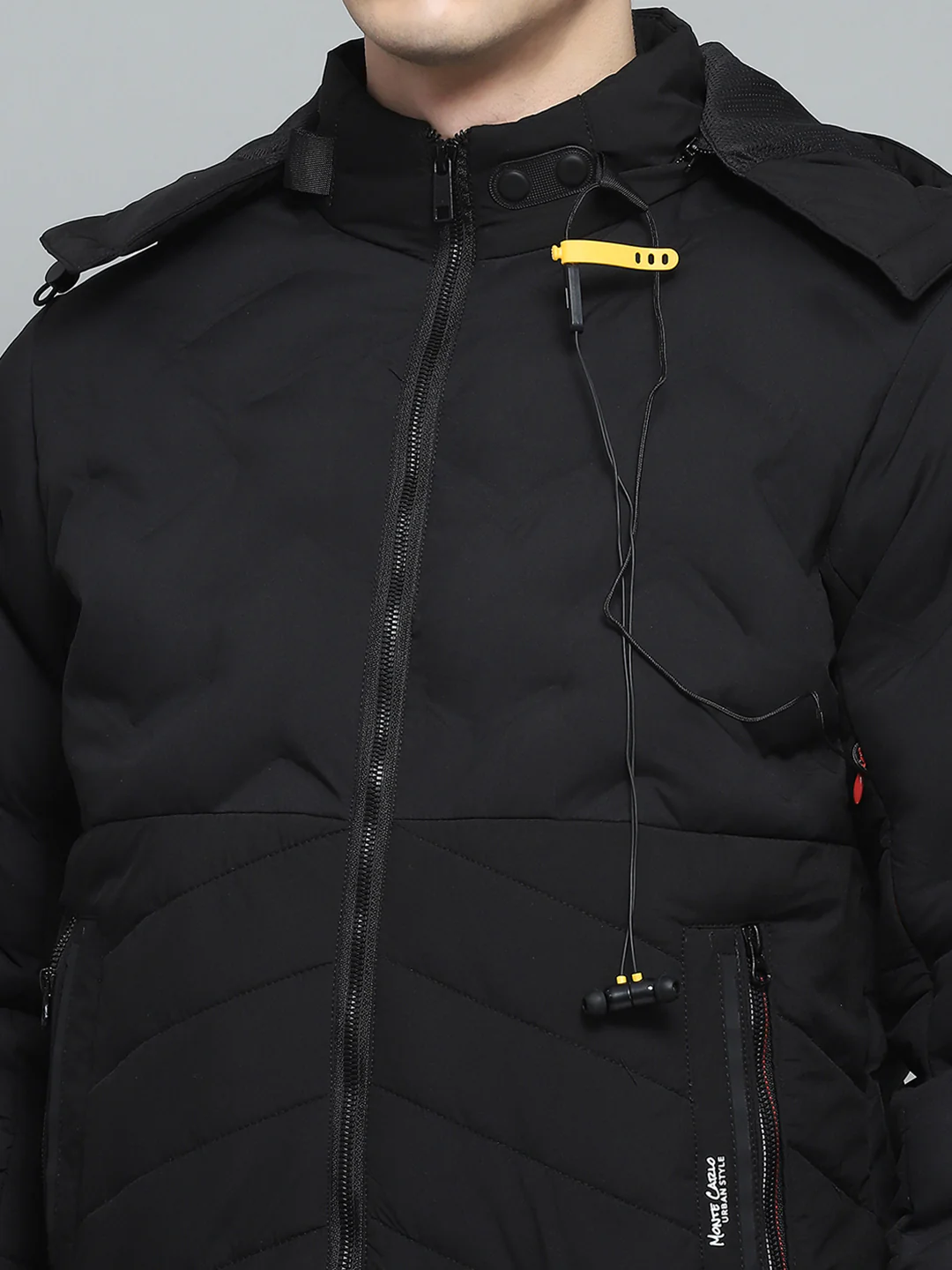 Men Black Solid Detachable Hood Full Sleeve Jacket - Image 6