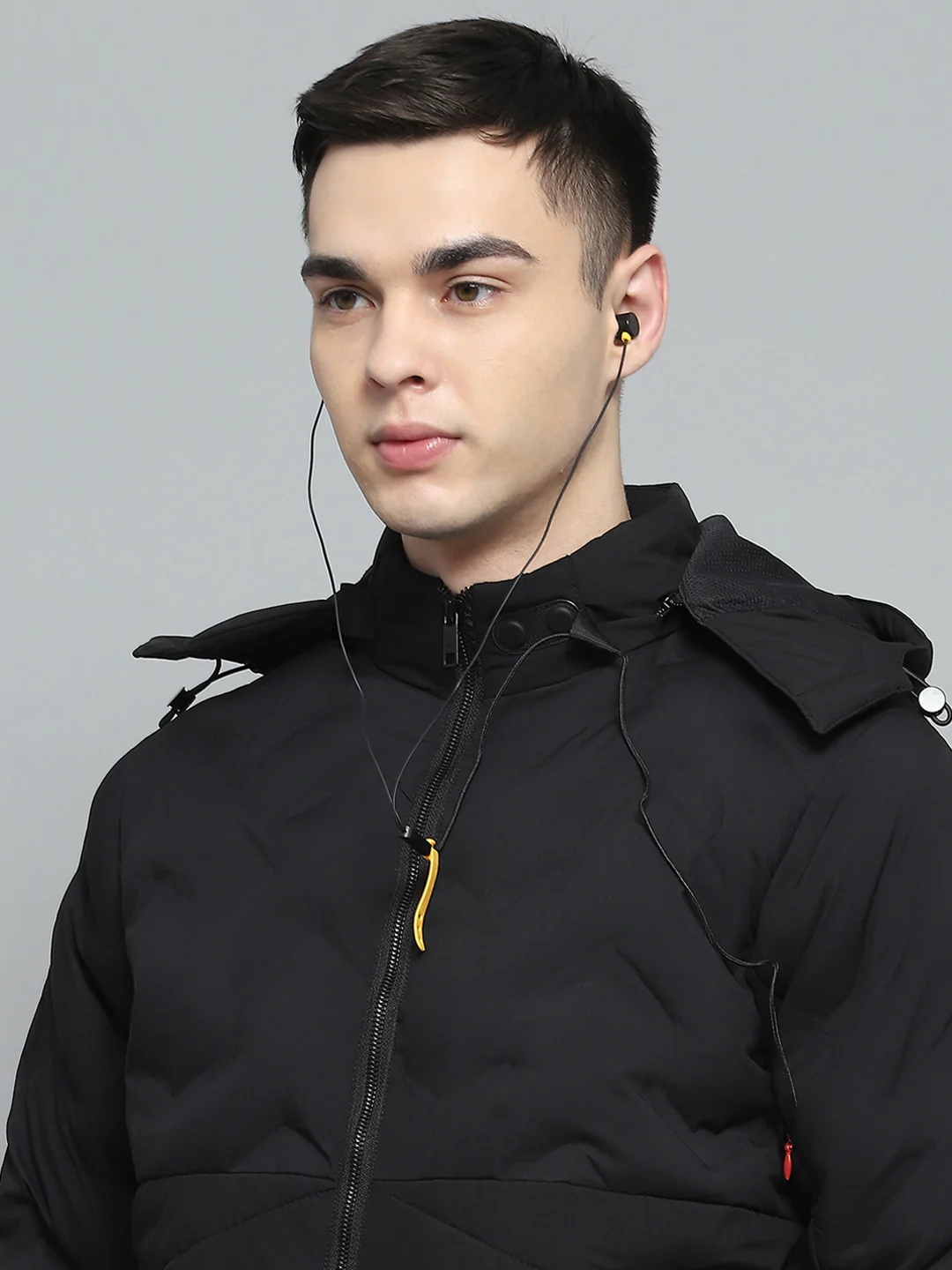 Men Black Solid Detachable Hood Full Sleeve Jacket - Image 7