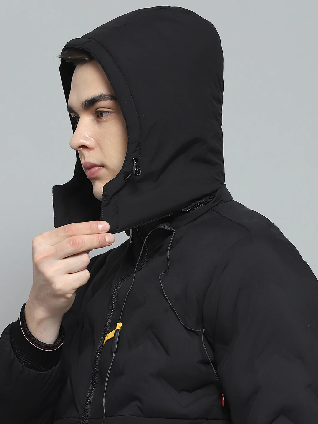 Men Black Solid Detachable Hood Full Sleeve Jacket - Image 8