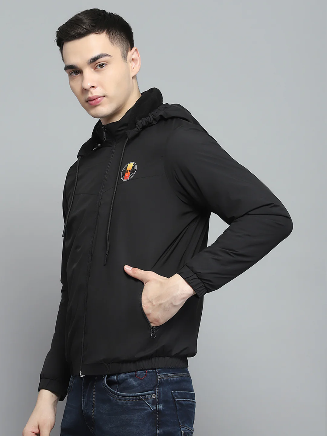Men Black Solid Detachable Hood Full Sleeve Jacket - Image 3