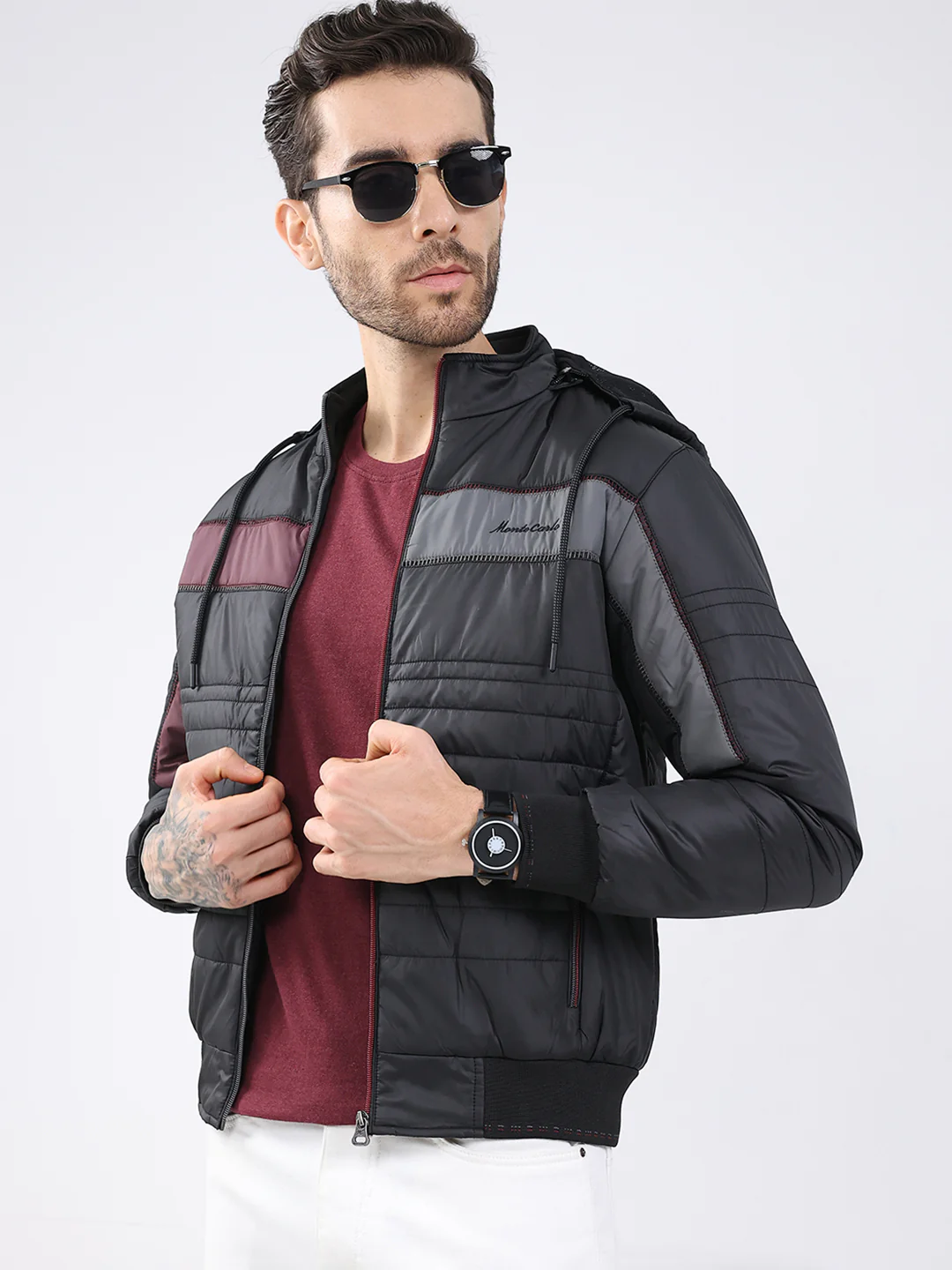 Men Black Solid Detachable Hood Full Sleeve Jacket - Image 6
