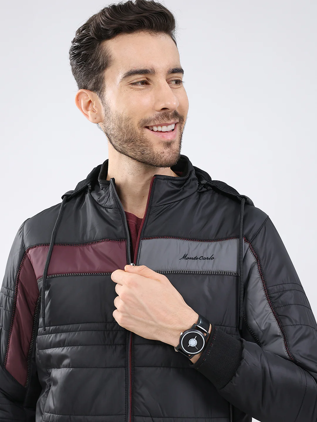 Men Black Solid Detachable Hood Full Sleeve Jacket - Image 7