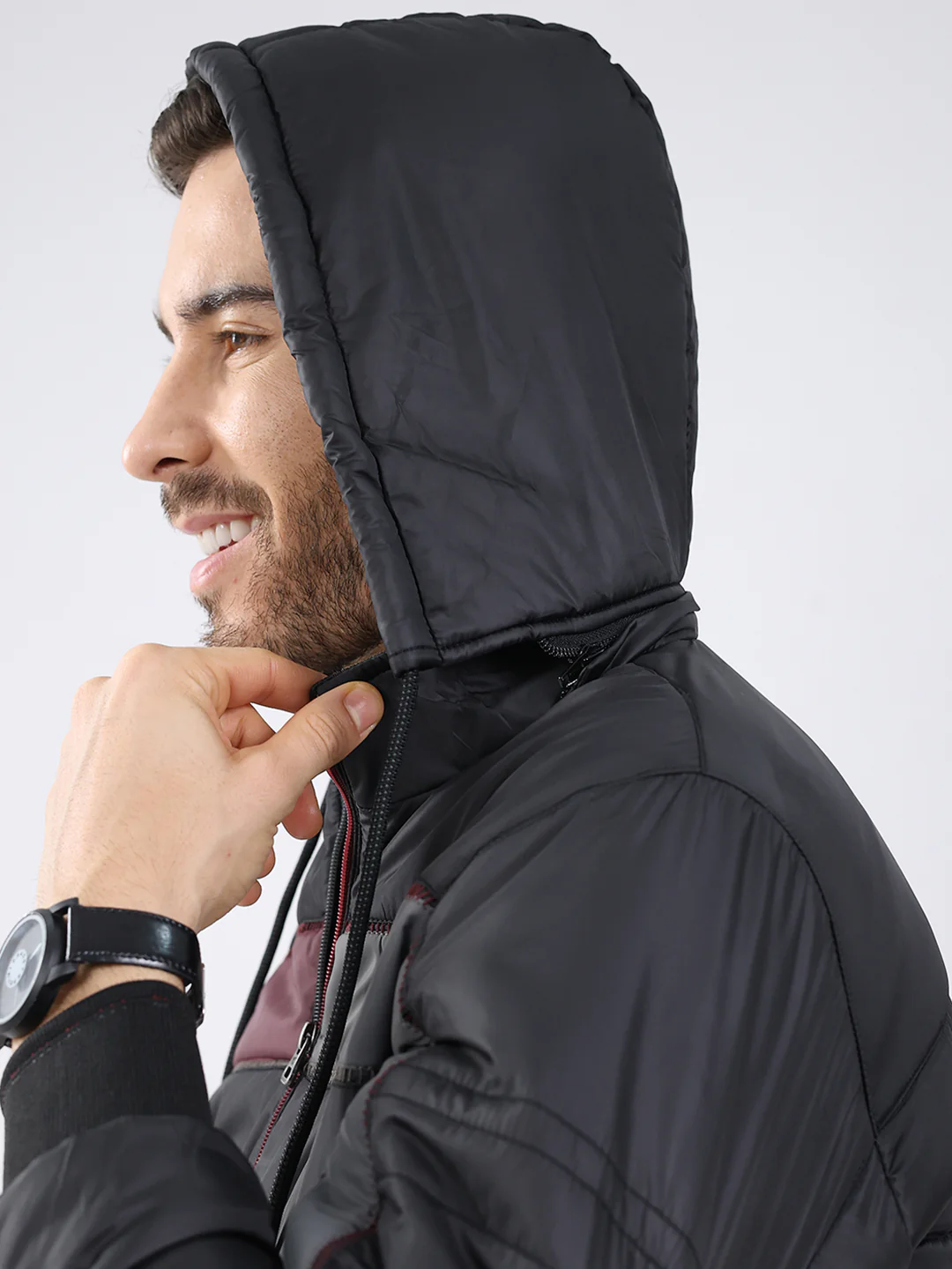 Men Black Solid Detachable Hood Full Sleeve Jacket - Image 8