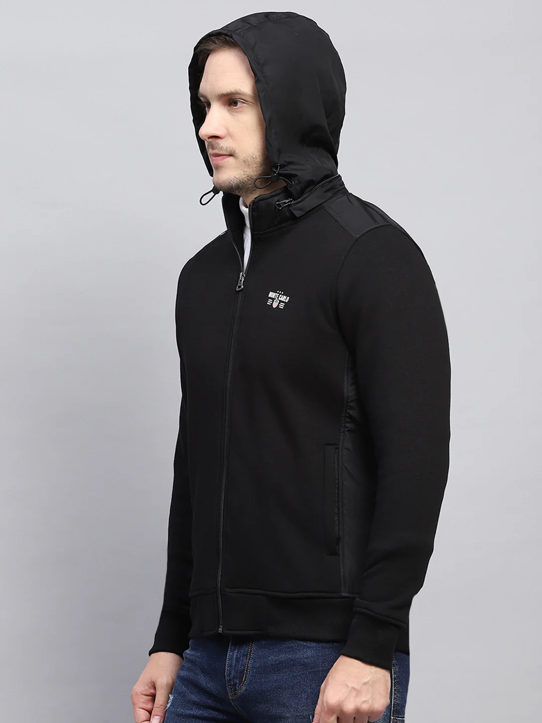 Men Black Solid Detachable Hood Full Sleeve Sweatshirt - Image 7